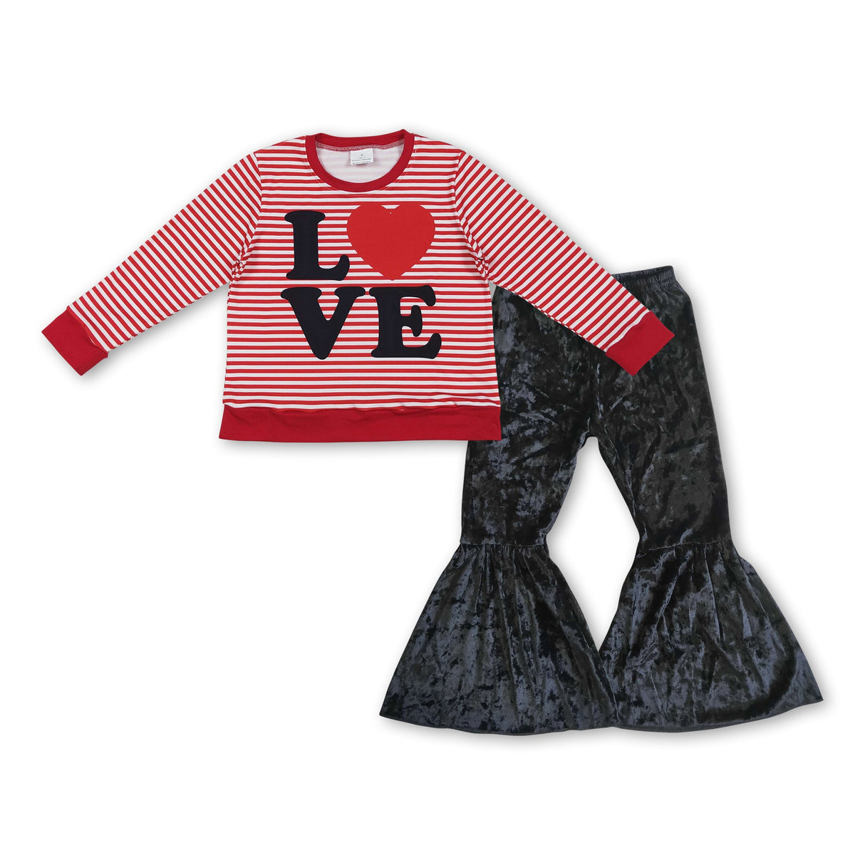 Love heart top black velvet pants girls valentine's clothes