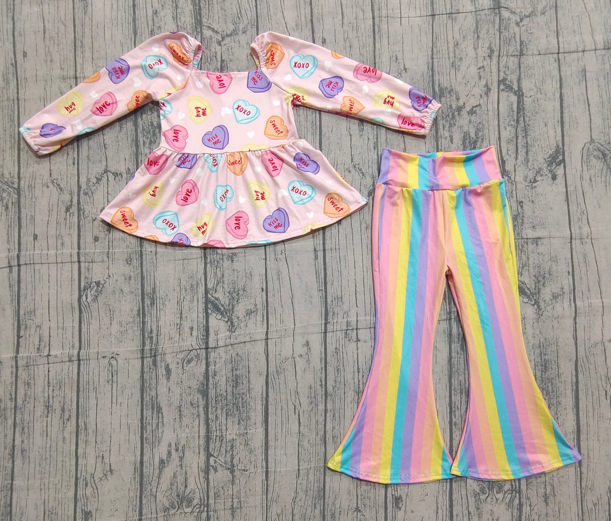 Heart peplum colorful stripe pants girls Valentine's clothes