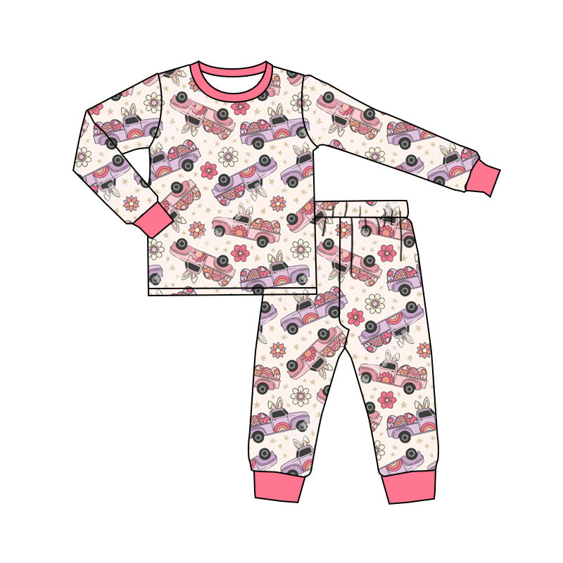 Rabbit egg truck floral top pants girls Easter pajamas