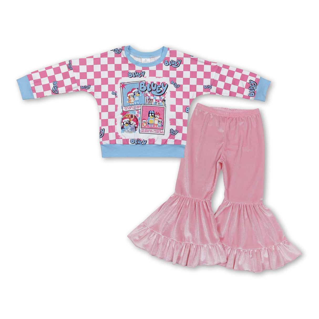Plaid dog top pink velvet pants girls Christmas outfits