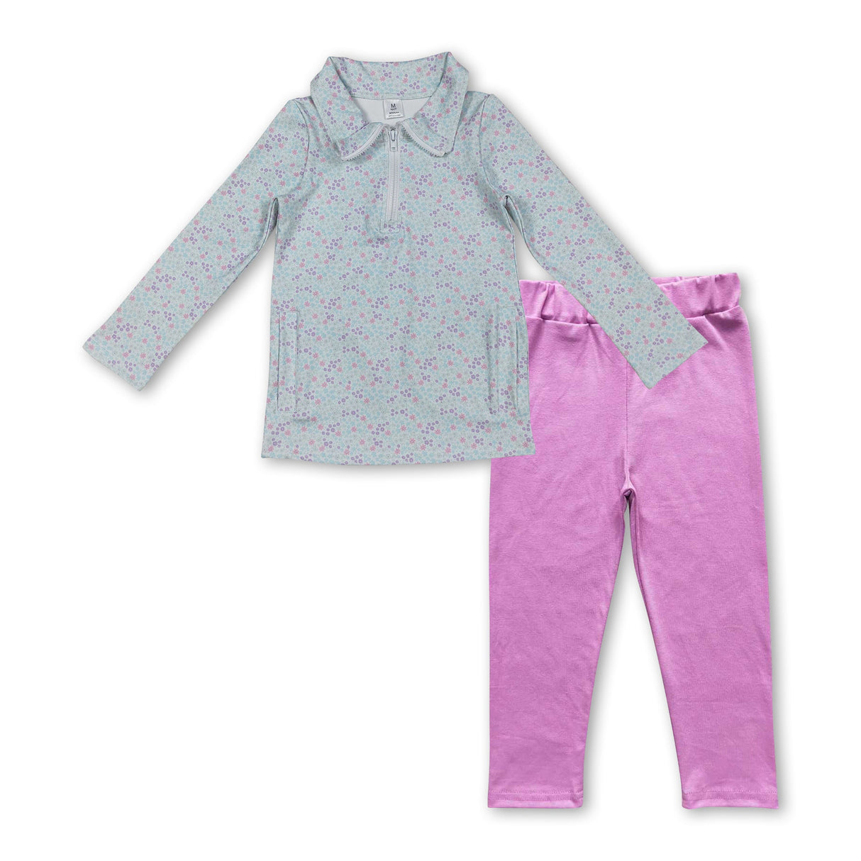 Floral active pullover cotton leggings girls clothing set