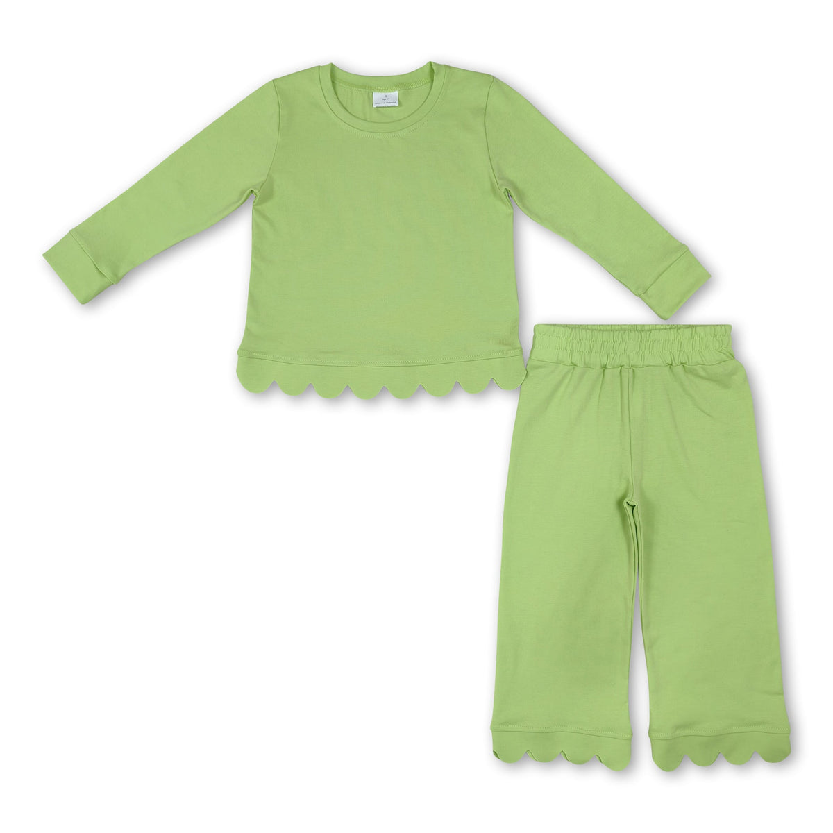 Mint green long sleeves scallop top pants kids girls outfits