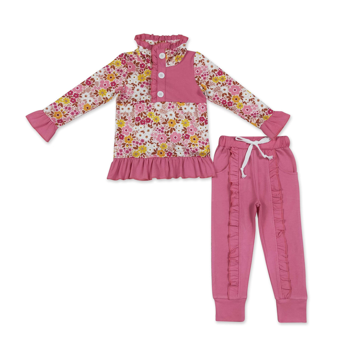 Long sleeves floral pullover ruffle pants girls fall clothes