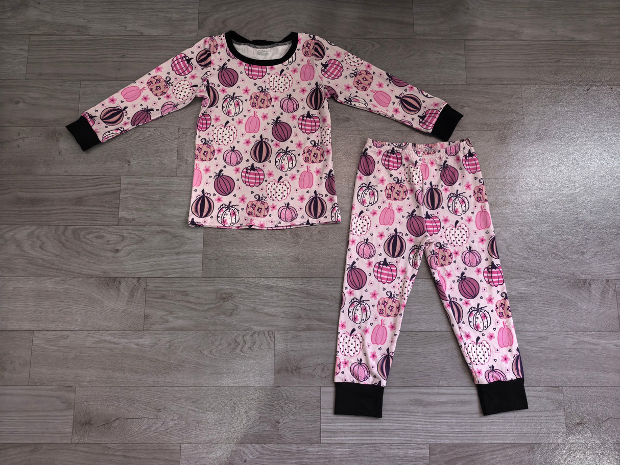 Long sleeves pink floral pumpkin girls fall pajamas