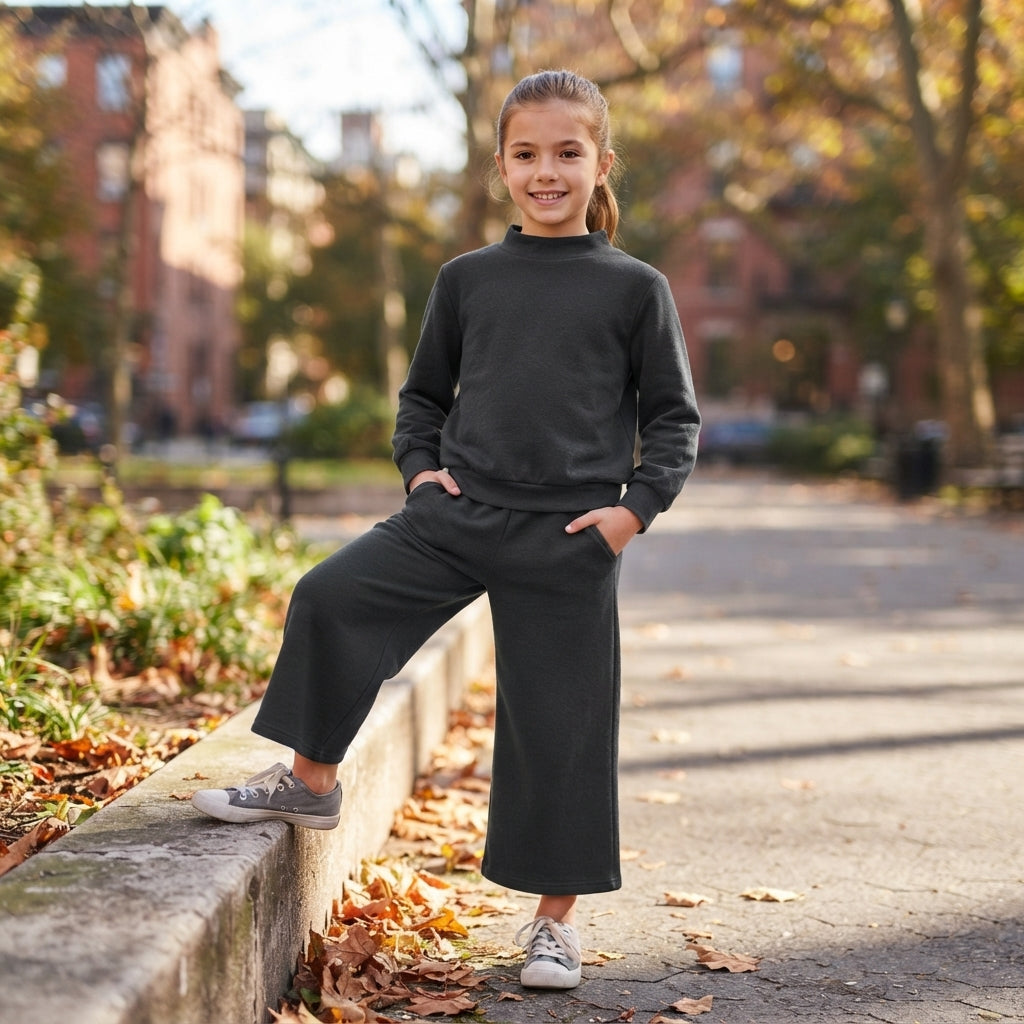 Long sleeves black cotton top pants kids girls outfits