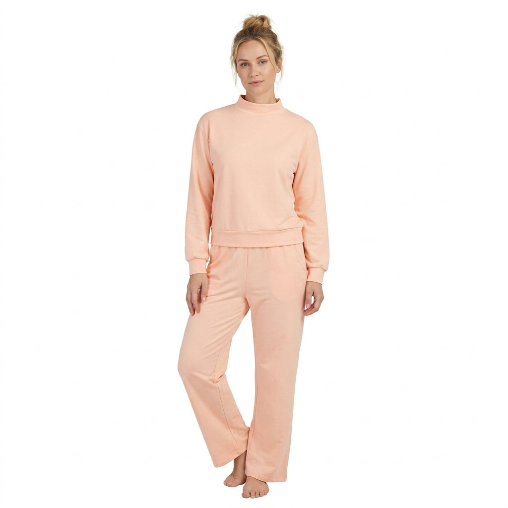 Long sleeves light cotton mock neck top pants adult women outfits
