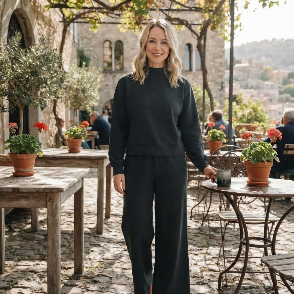 Long sleeves black cotton top pants adult women outfits