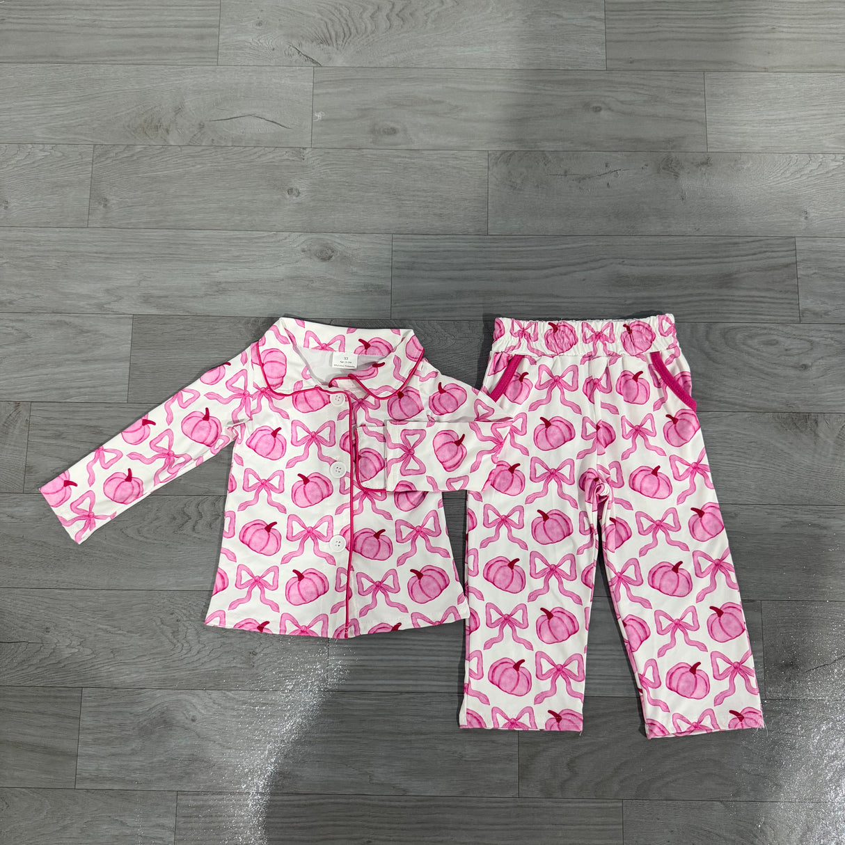 Pink bow pumpkin adult women button down fall pjs