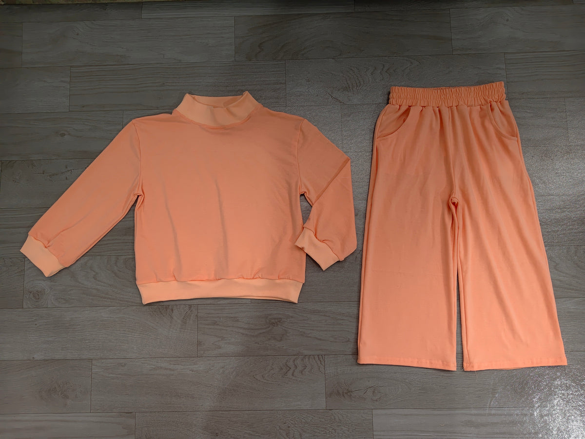 Long sleeves peach cotton top pants kids girls outfits