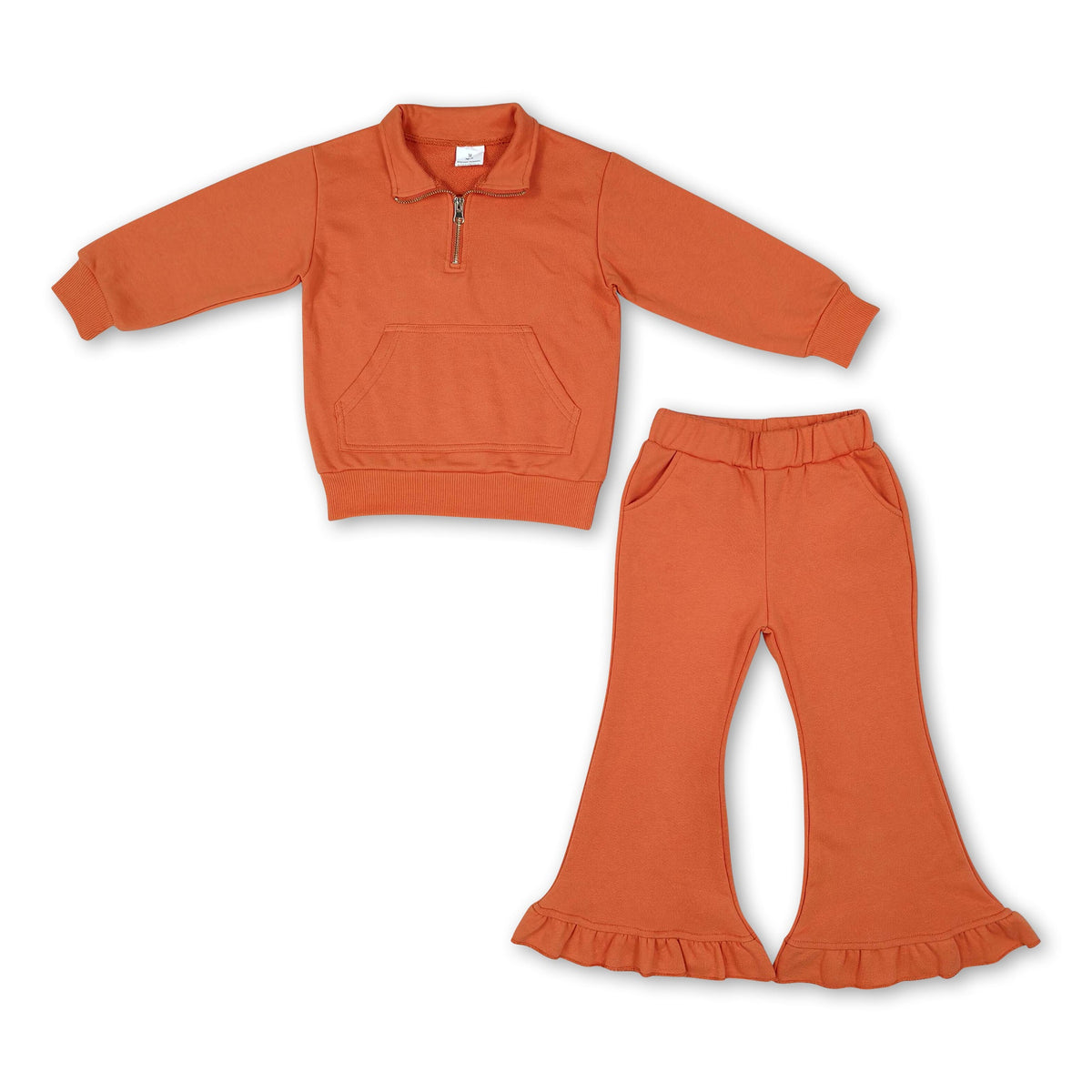 Light brown pocket pullover ruffle pants girls sweatshirt outfits