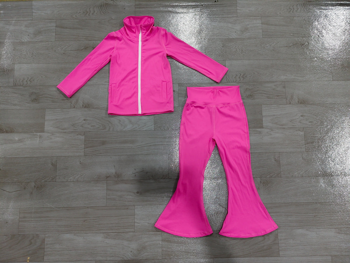 Long sleeves hot pink green zip jacket pants girls yoga clothes