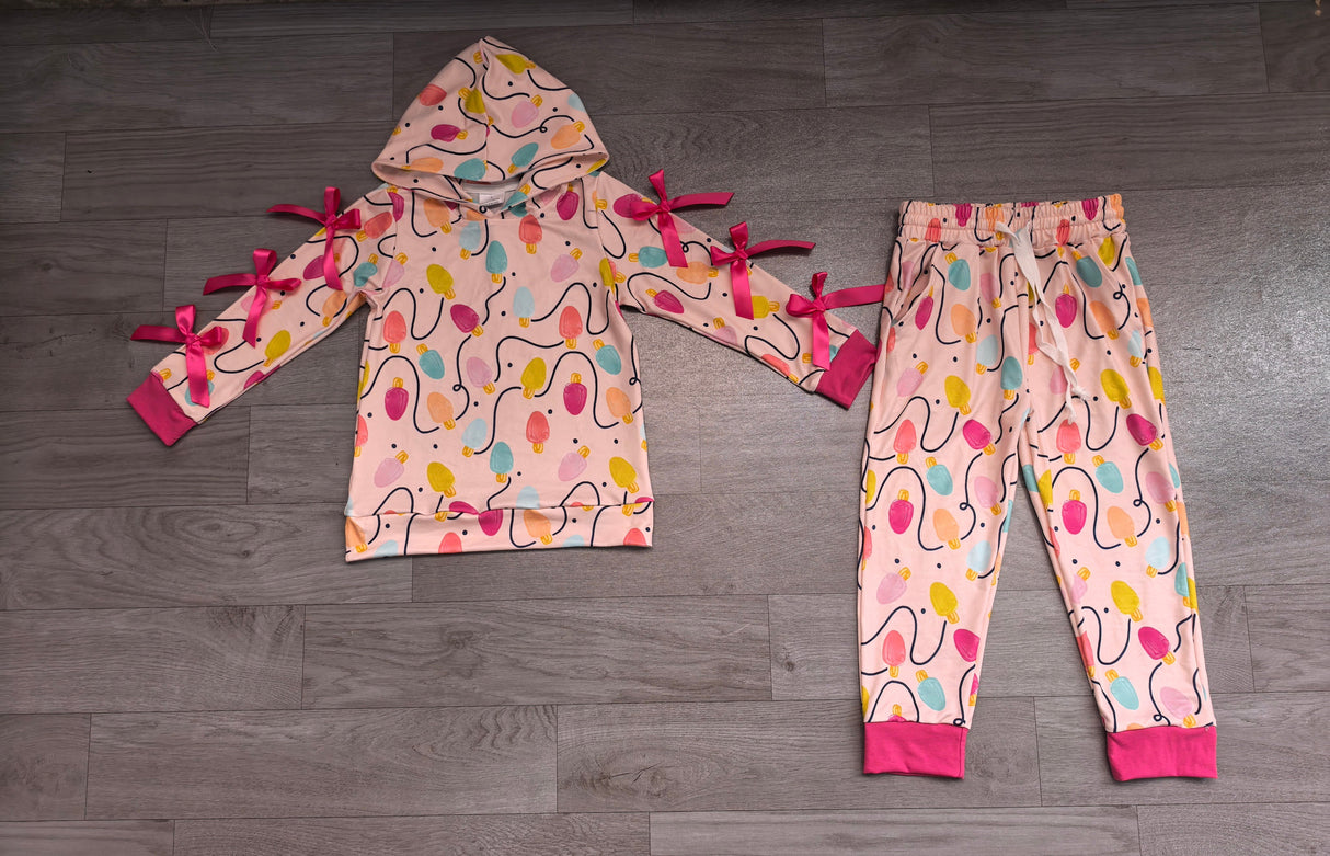 Long sleeves Christmas lighting hoodie pants girls outfits