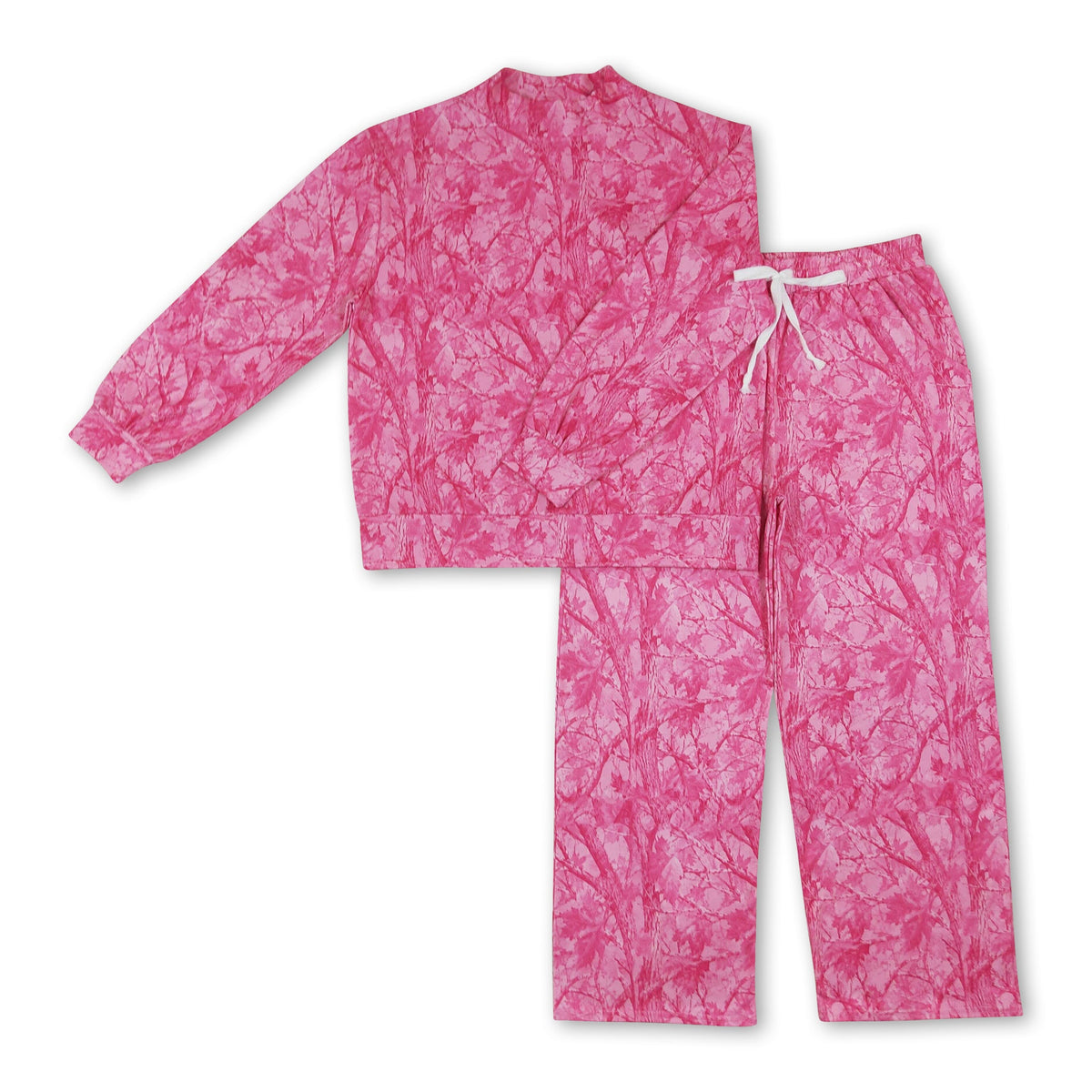 Long sleeves pink leaves camo mock neck adult women outfits