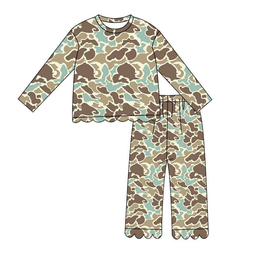 Long sleeves mint camo scallop kids girls outfits