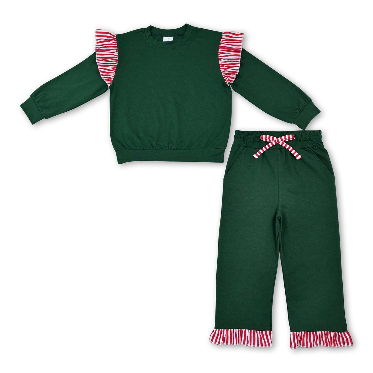 Stripe flutter dark green top pants girls Christmas outfits
