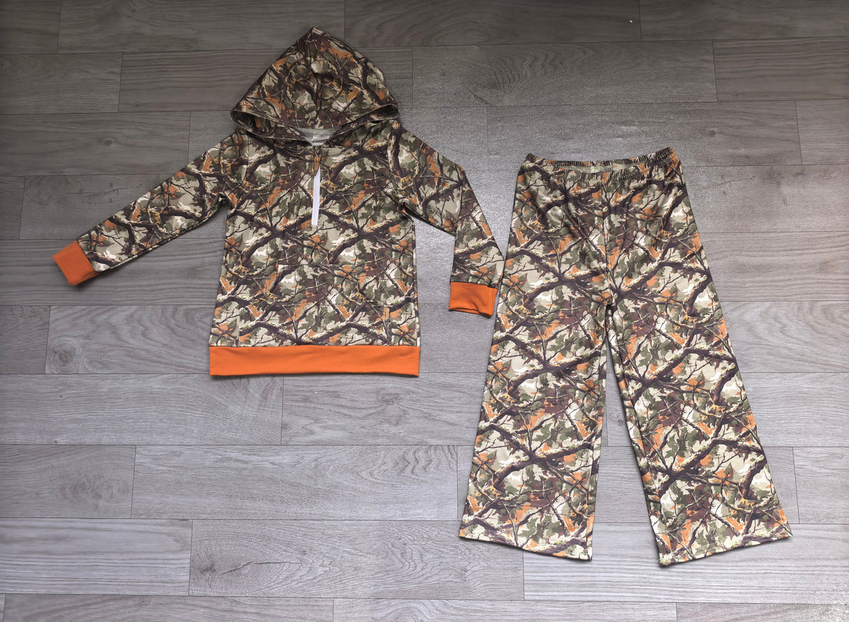 Long sleeves leaves camo hoodie pants kids outfits