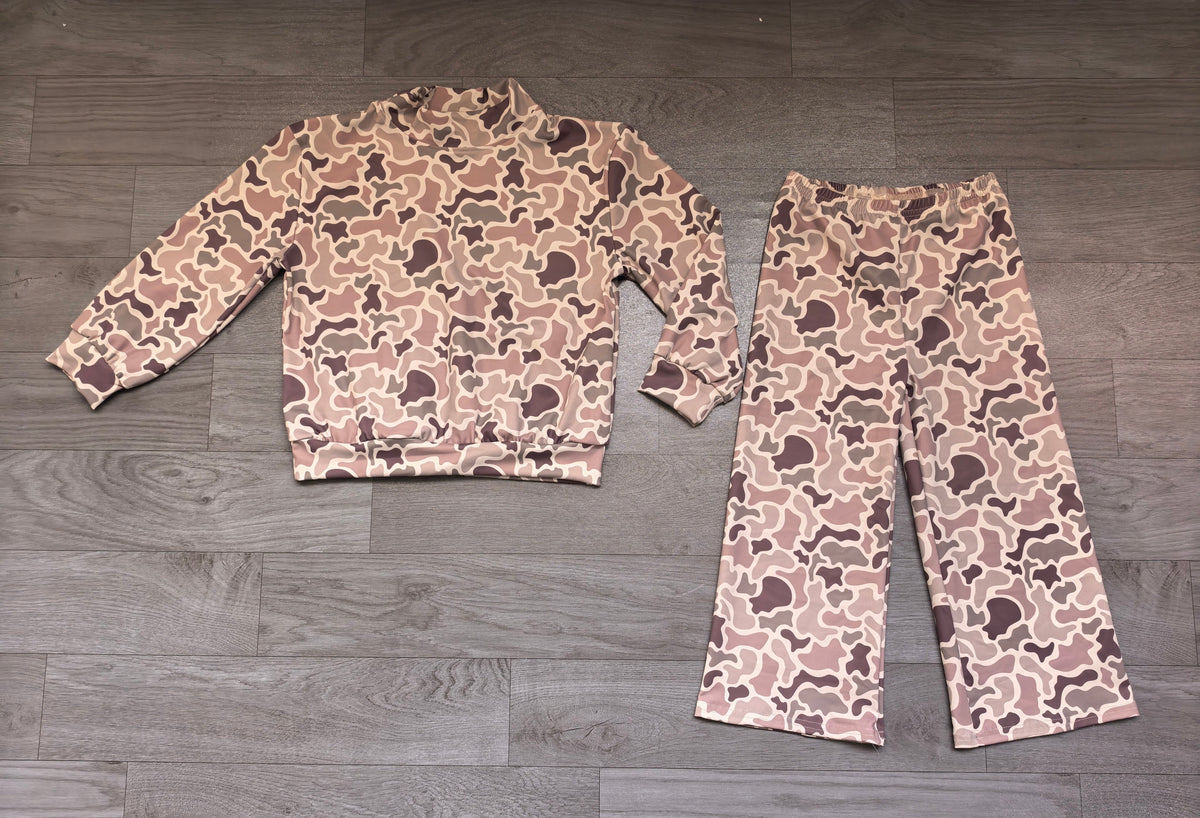 Khaki camo mock neck top pants kids girls active outfits