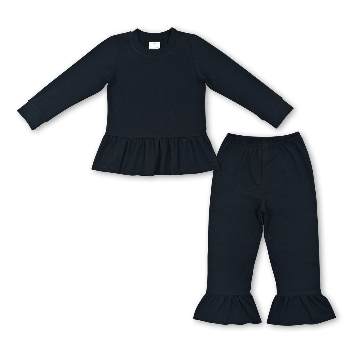 Long sleeves black peplum top ruffle pants girls outfits