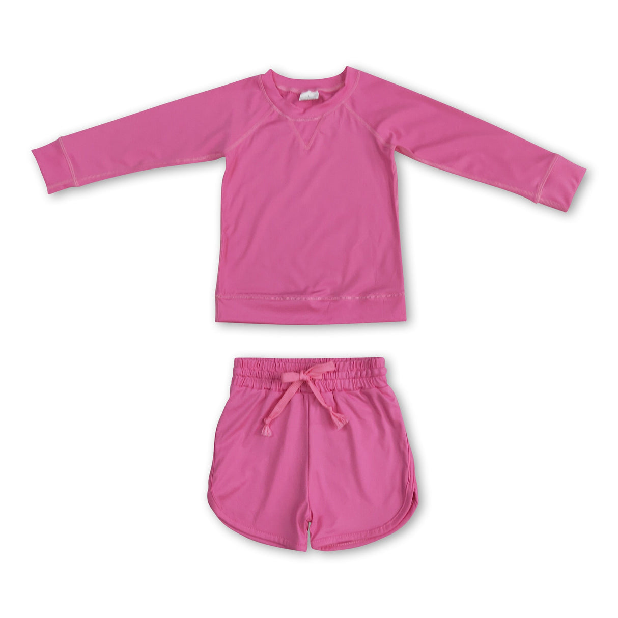 Long sleeves hot pink top shorts kids girls yoga clothes