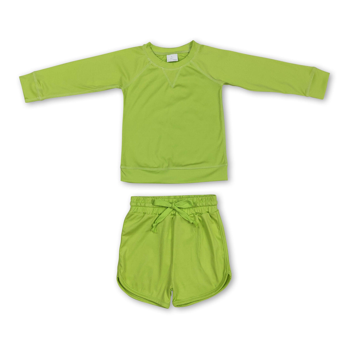 Long sleeves green top shorts kids girls yoga clothes
