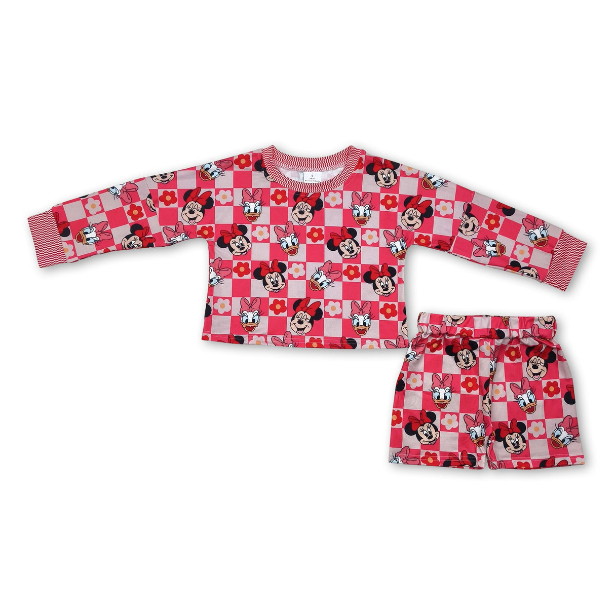 Long sleeves floral plaid mouse top shorts girls clothes
