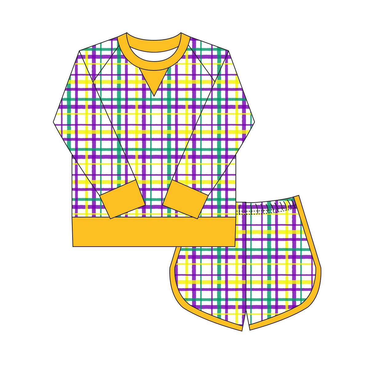 purple yellow green plaid kids girls mardi gras set