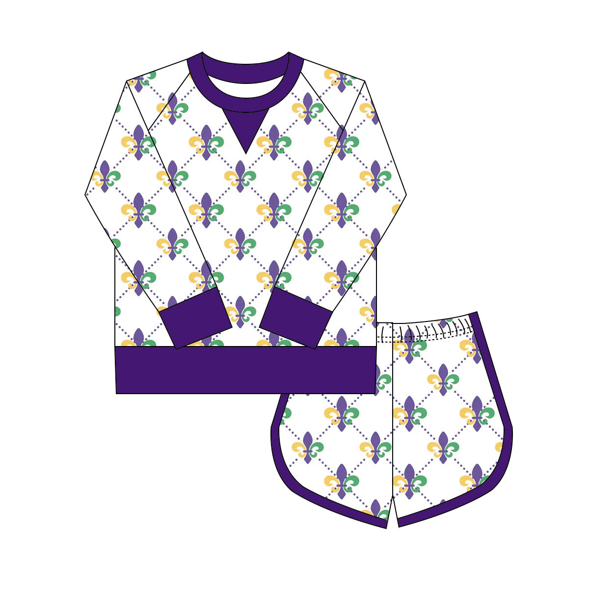purple yellow green pattern kids girls mardi gras set