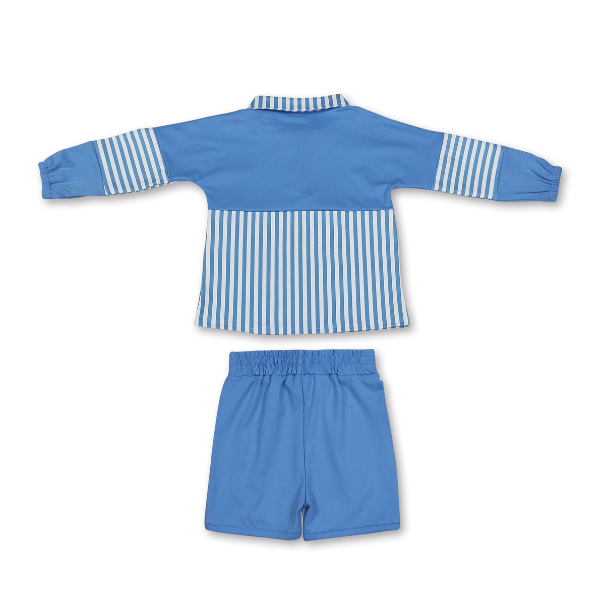 Light blue stripe patchwork pullover shorts girls active set