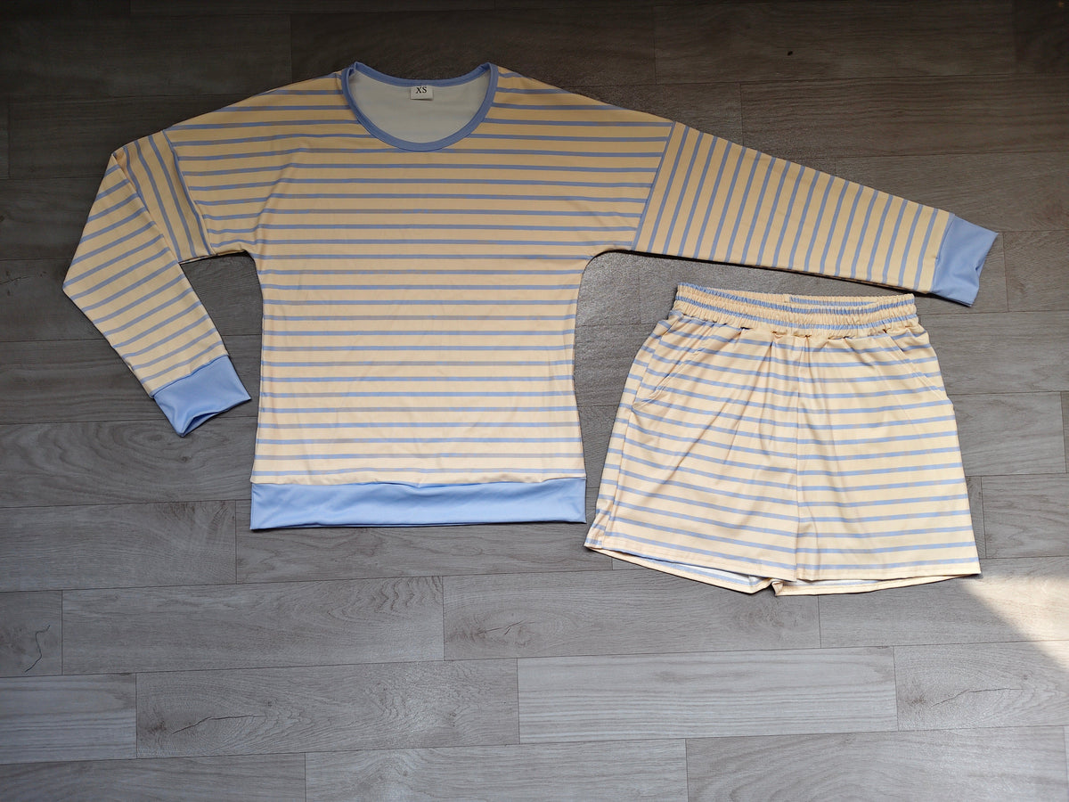 Yellow stripe top shorts adult women active wear set