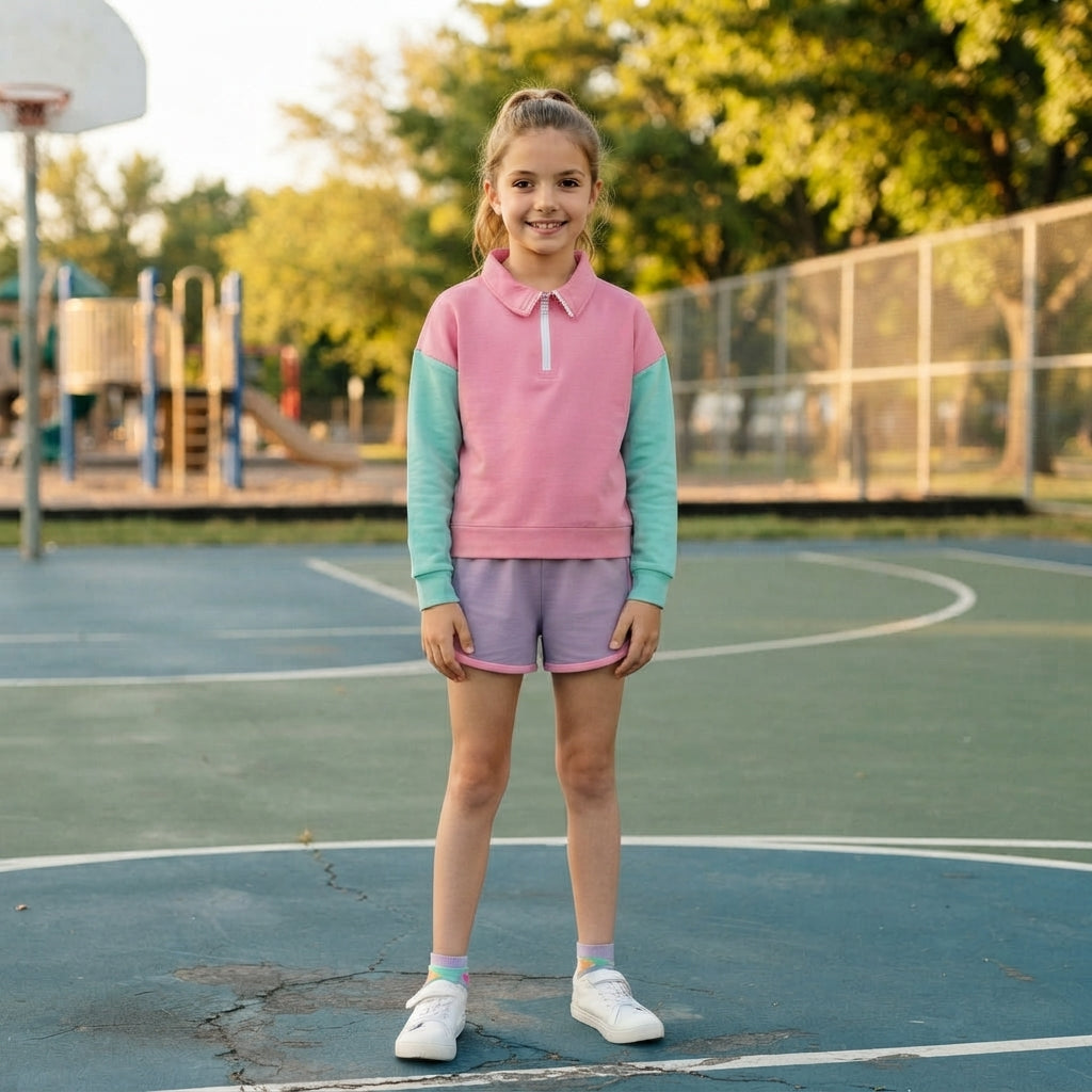Pink mint pullover shorts cotton kids girls outfits