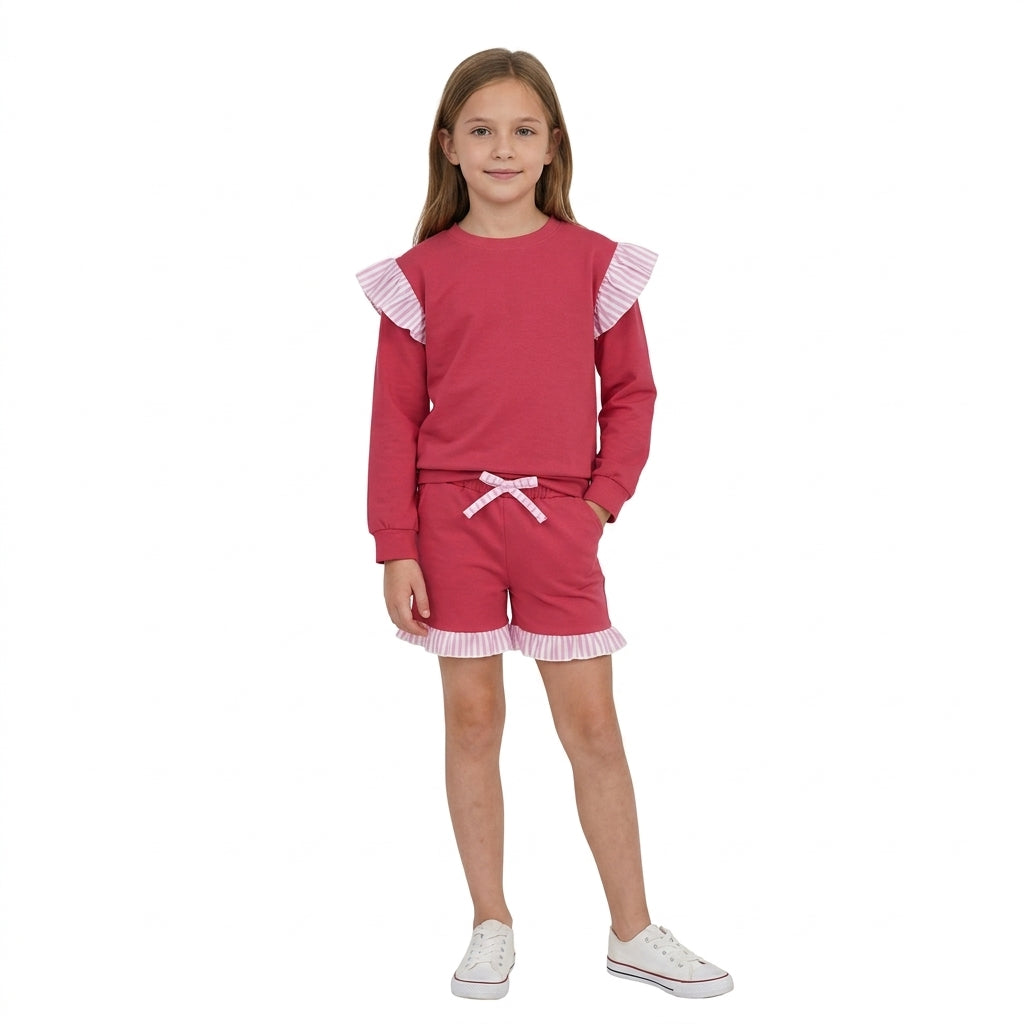 Flutter long sleeves hot pink top shorts girls outfits