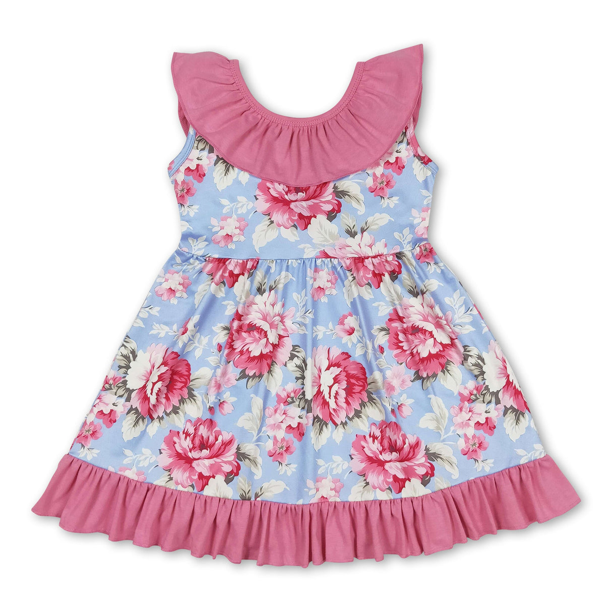 Ruffle bow backless floral baby girls dresses