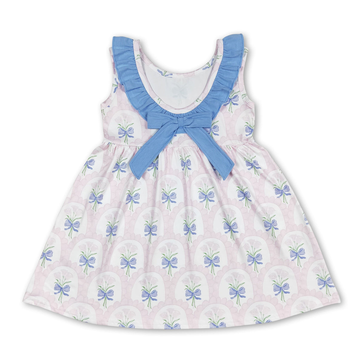 Bow backless floral sleeveless girls summer dress