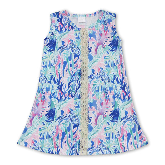 Sleeveless blue watercolor kids girls summer dress