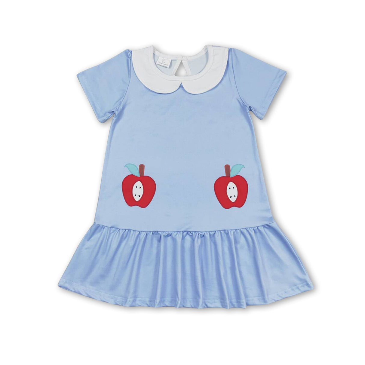 Short sleeves blue apple kids girls back to school dress