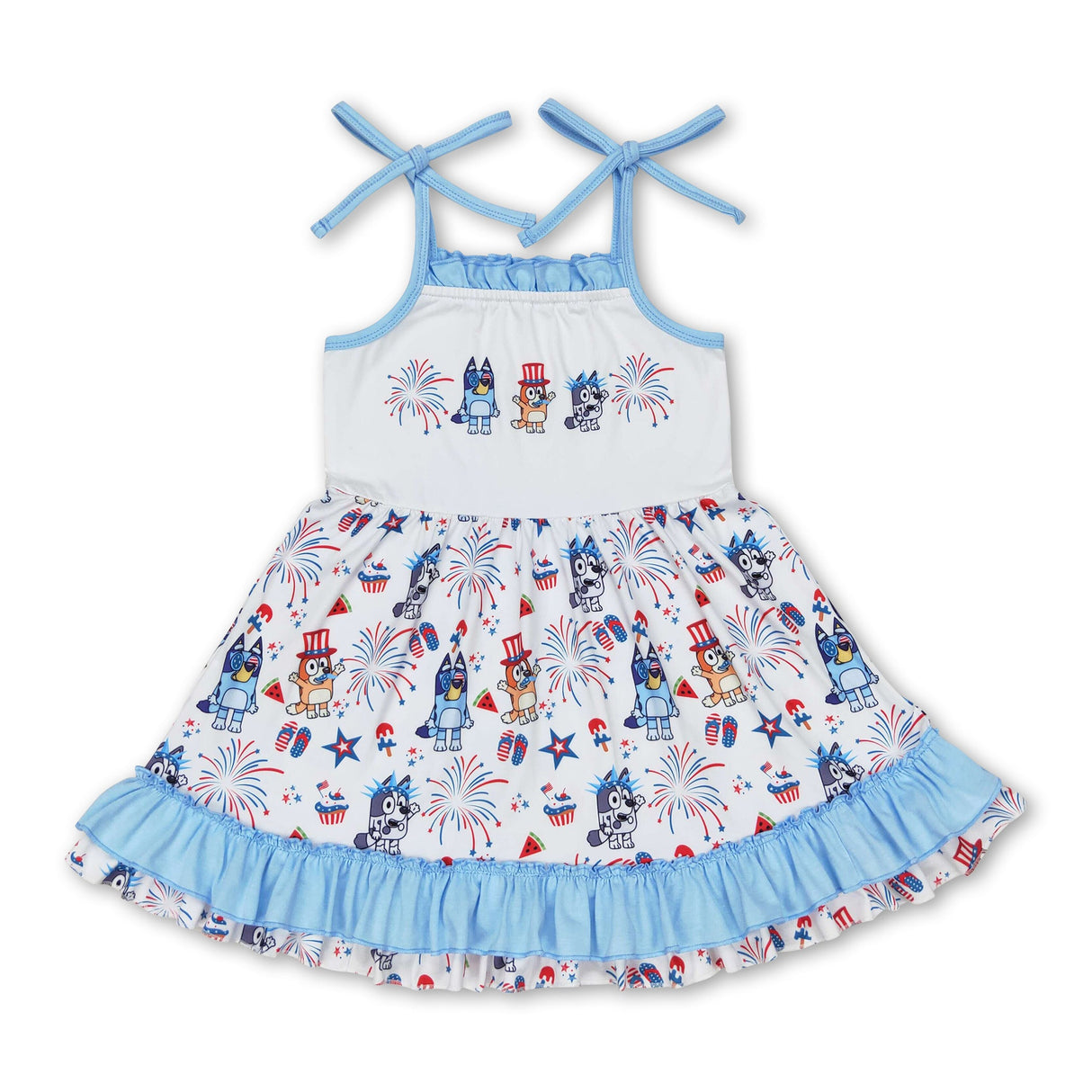 Straps firework popsicel stars dogs girls 4th of july dresses