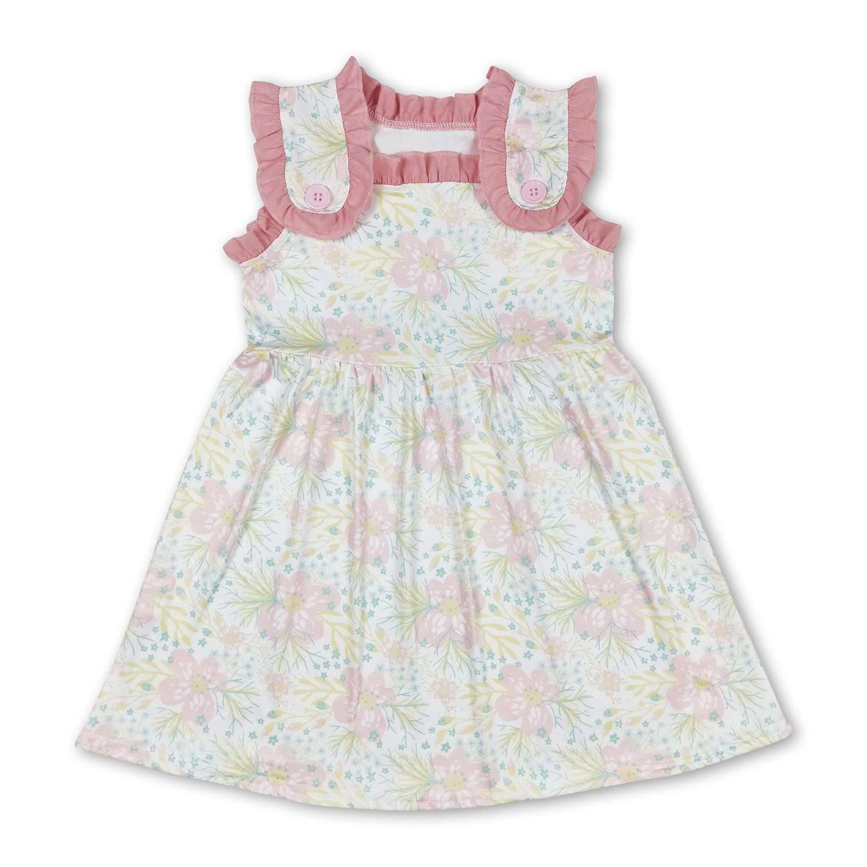 Sleeveless yellow floral kids girls spring dresses