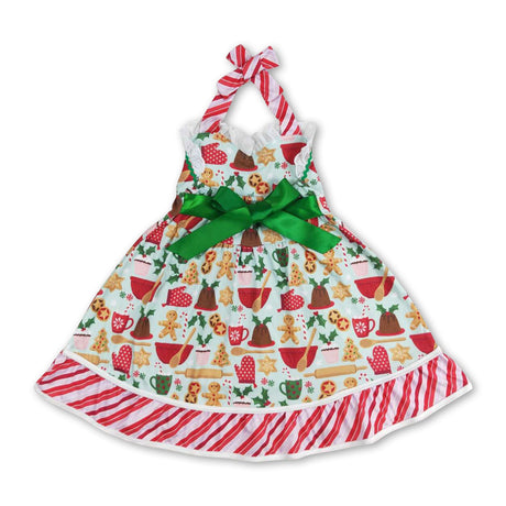 Gingerbread Christmas tree cake kids girls halter dresses
