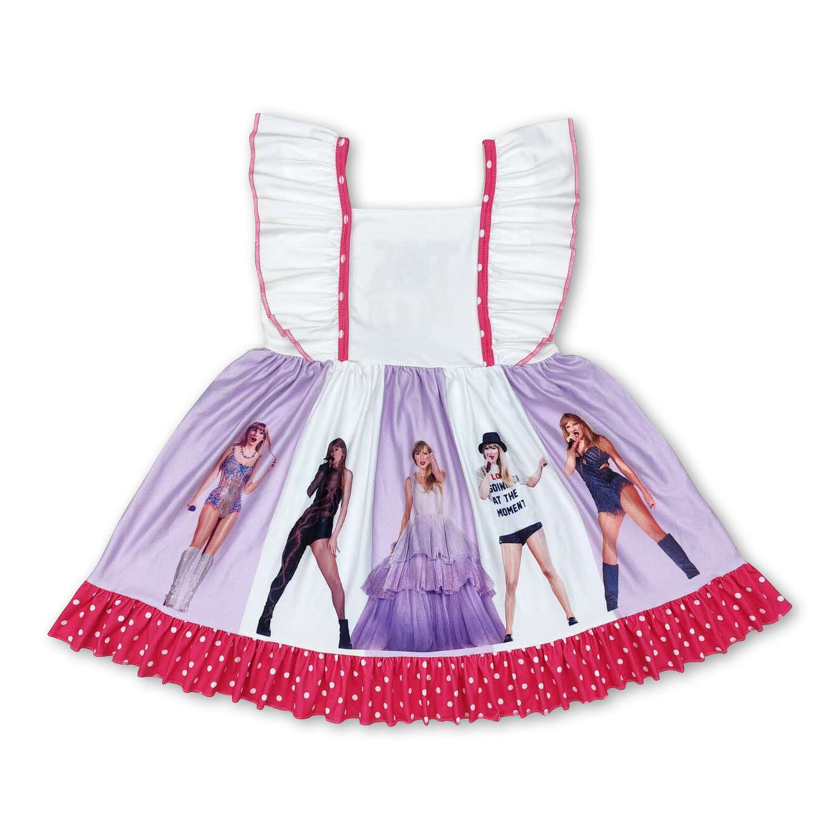 Flutter sleeves polka dots panel singer girls dresses