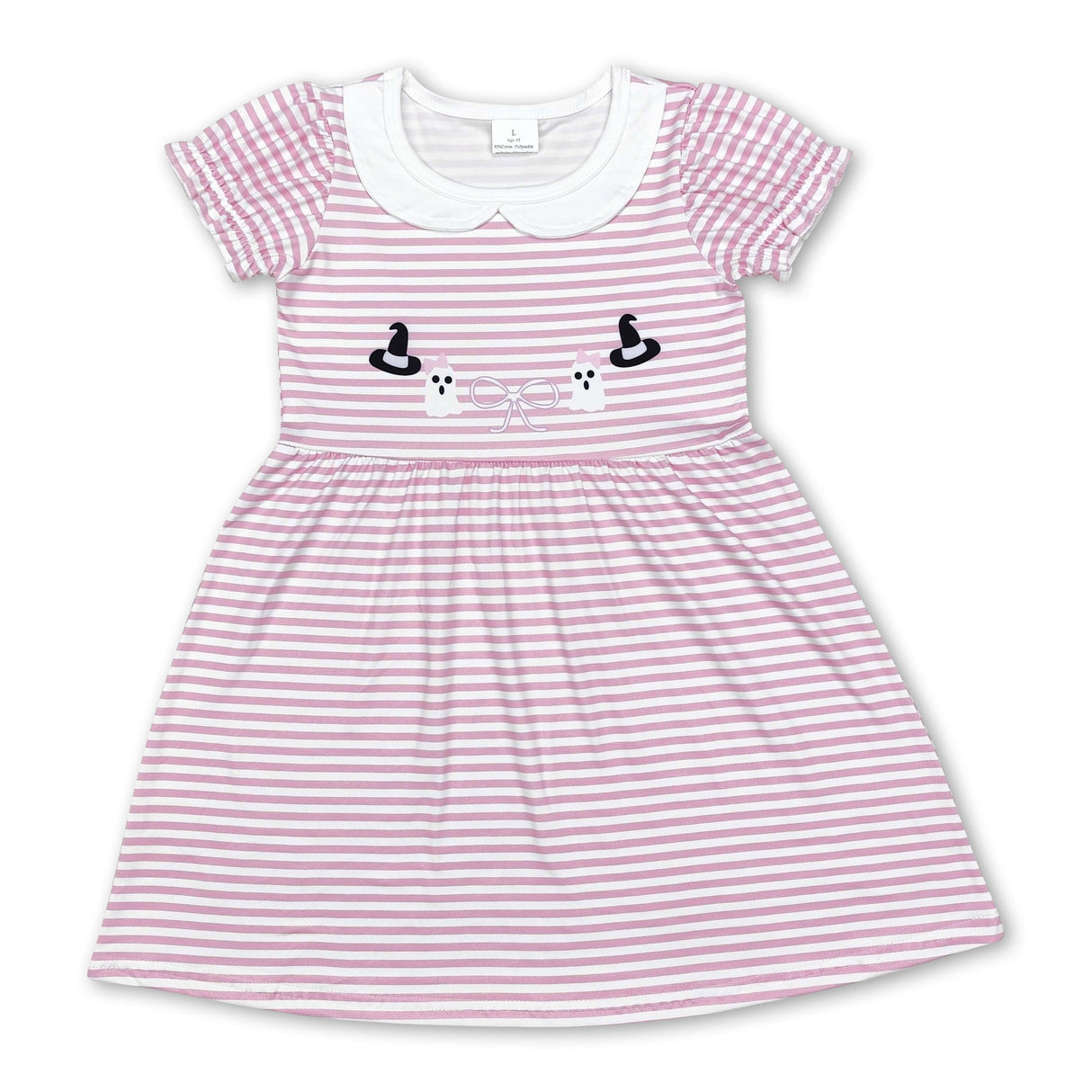 Short sleeves pink stripe ghost baby girls Halloween dress
