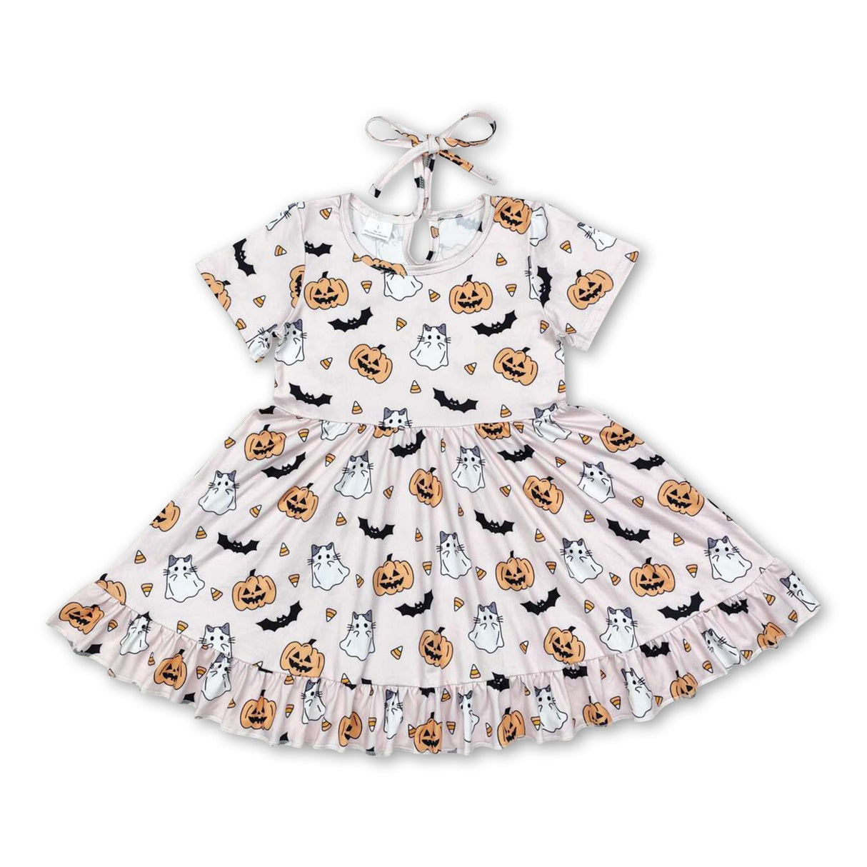 Short sleeves bat pumpkin ghost kids girls Halloween dress