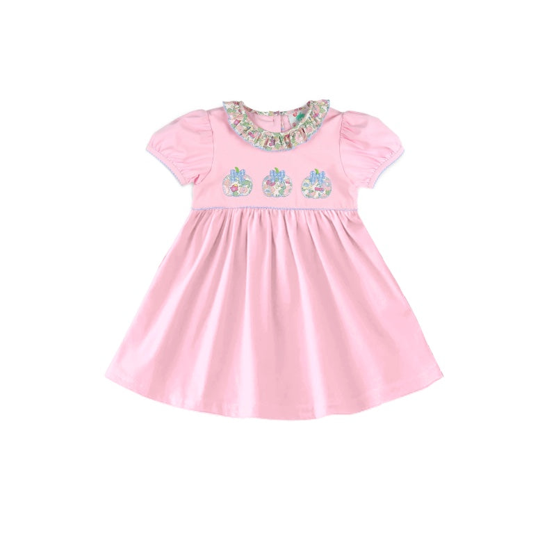 Floral ruffle pink short sleeves girls fall dresses