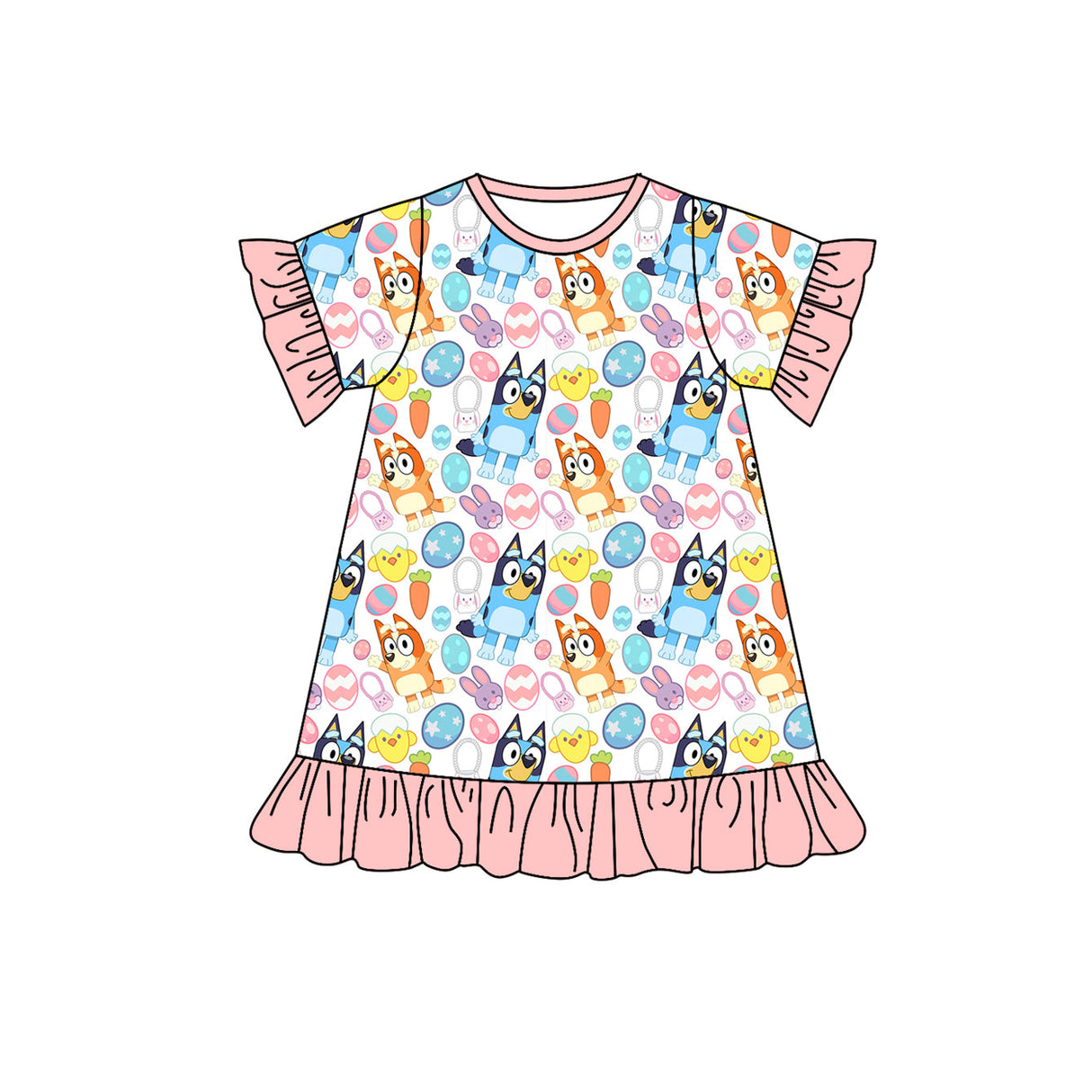 Short sleeves eggs dog bunny baby girls Easter dress