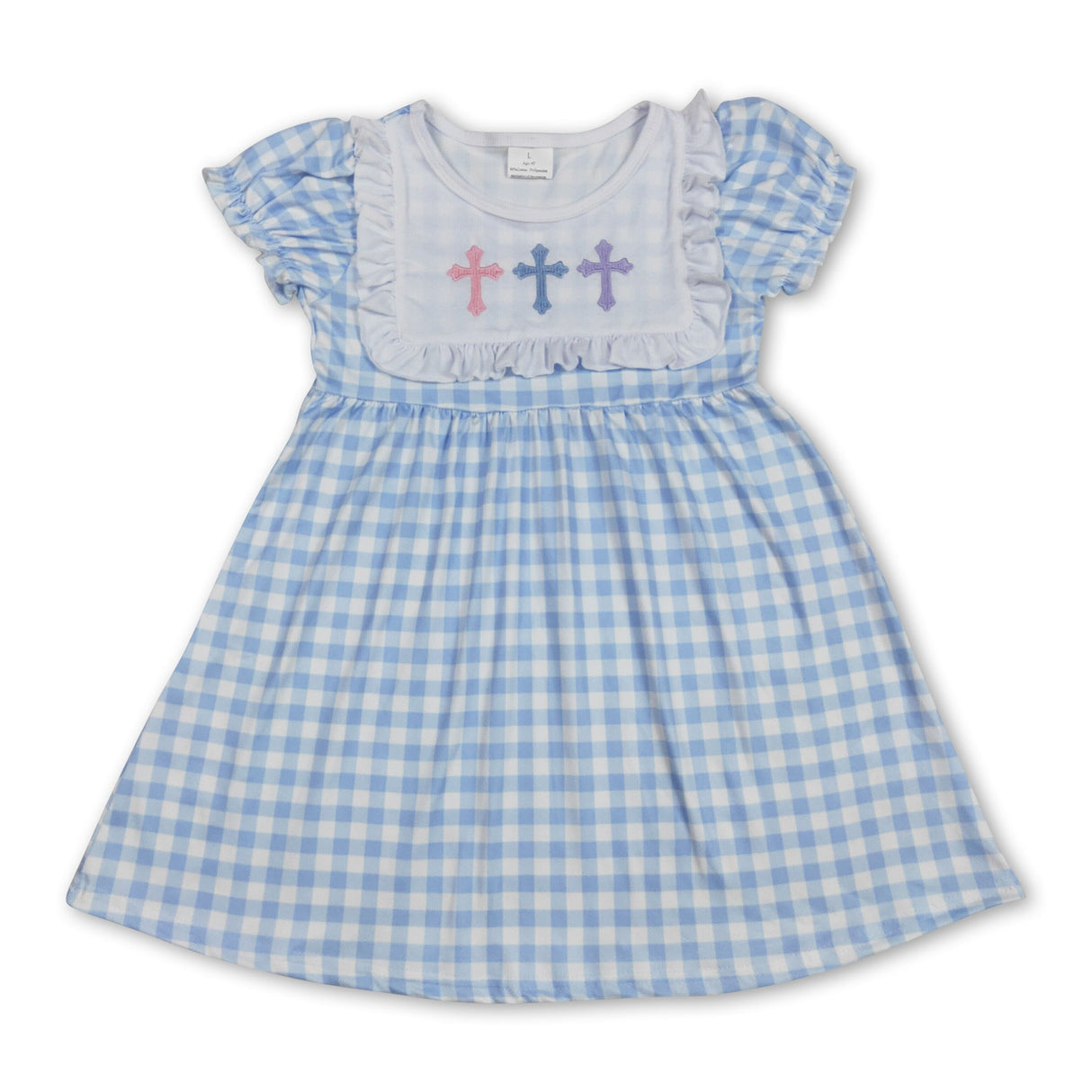 Light blue plaid cross baby girls Easter dresses