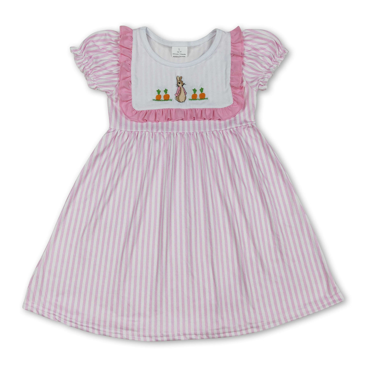 Short sleeves pink stripe bunny carrot baby girls Easter dress