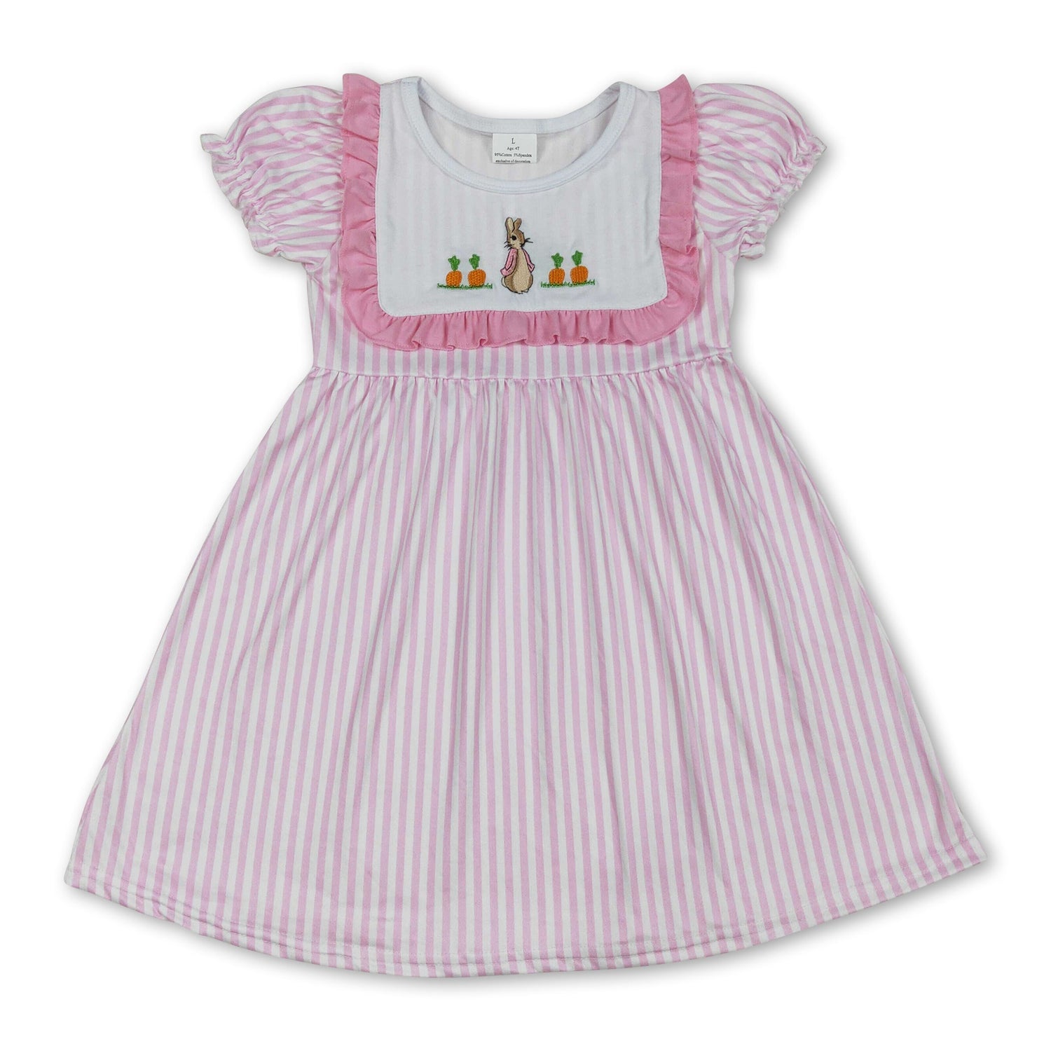 Short sleeves pink stripe bunny carrot baby girls Easter dress