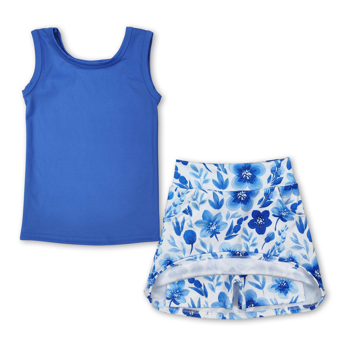 Blue sleeveless top floral skirt kids girls clothes