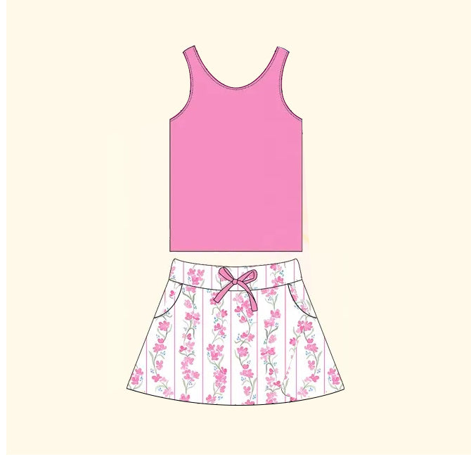 Pink sleeveless top stripe floral skirt kids girls clothes
