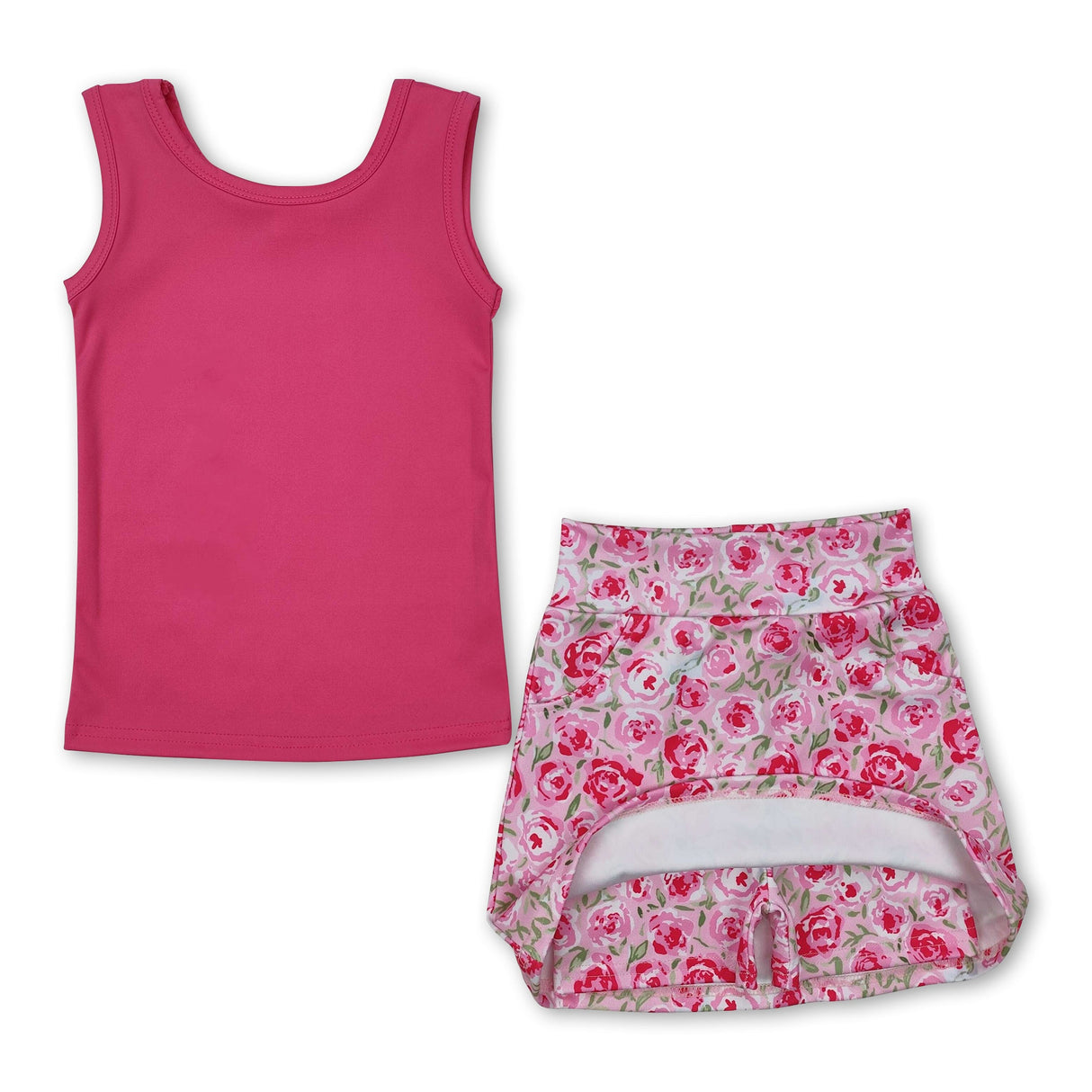 Hot pink sleeveless top stripe floral skirt kids girls clothes