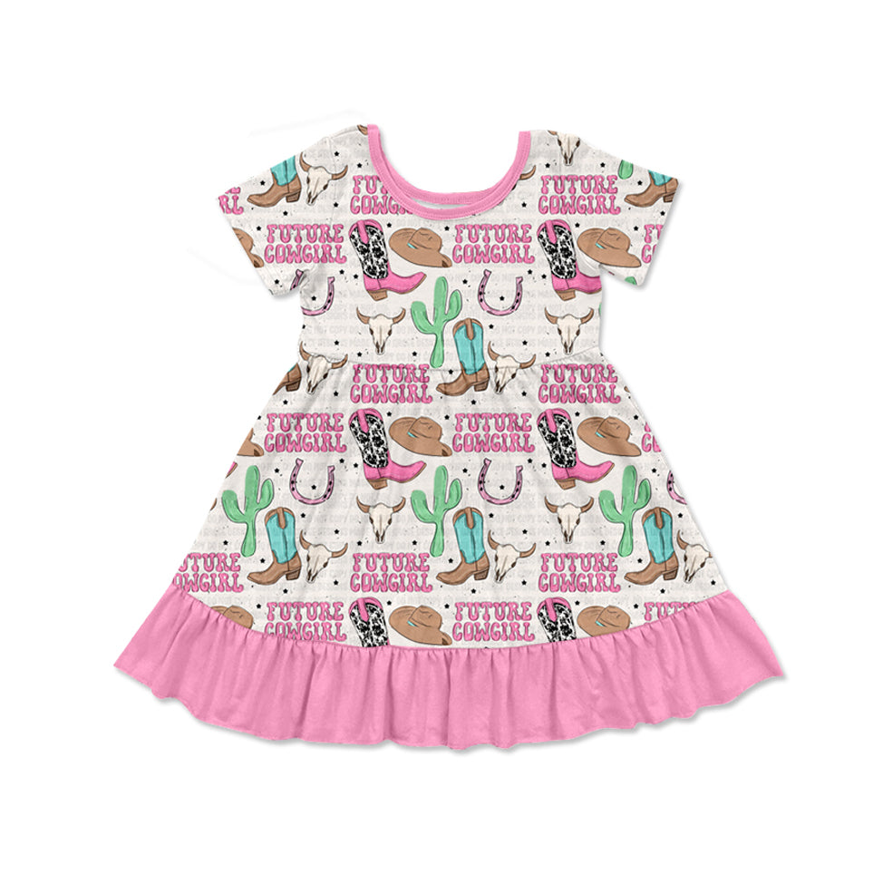 Short sleeves future cowgirl cactus bull skull girls dresses